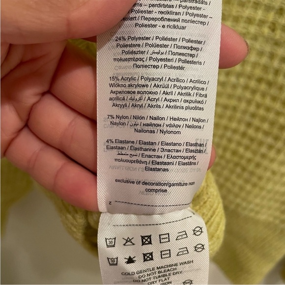 Vero Moda Waffle Knit V-Neck Sweater Women’s Large Yellow Green NWT - Picture 7 of 7